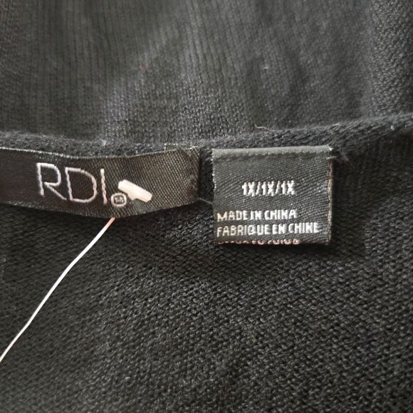 RDI Sweater Women's 1X Black Knit Long Sleeve High Low Hemline Pockets NWT - Picture 6 of 16
